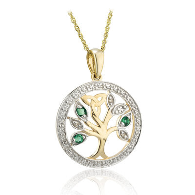 14K GOLD DIAMOND AND EMERALD CELTIC TREE OF LIFE NECKLACE Code: S46911