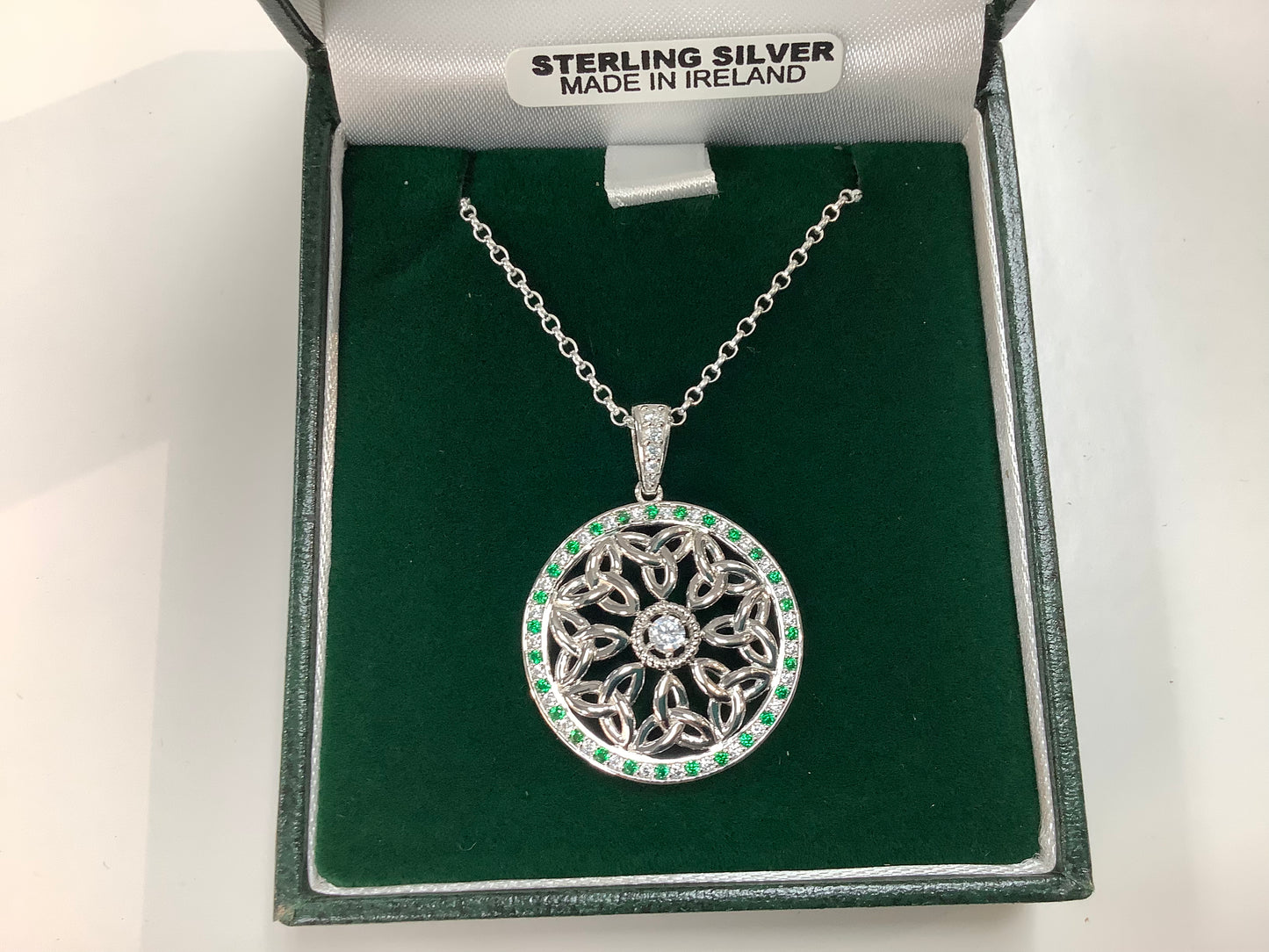 Small Trinity Round Pendant Stone Set CZ Emerald P5005-S