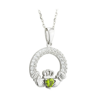 BIRTHSTONE ZIRCONE SILVER CLADDAGH PENDANT August