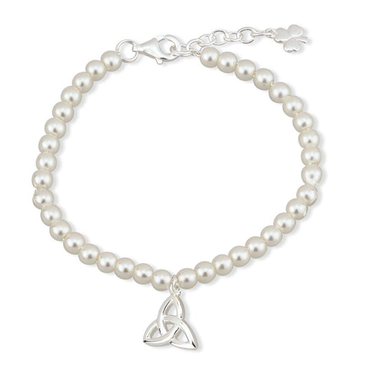 RHODIUM PLATED PEARL TRINITY KNOT BRACELET Code: S5675