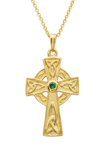 14KT Gold Vermeil Emerald set Celtic Cross gv26