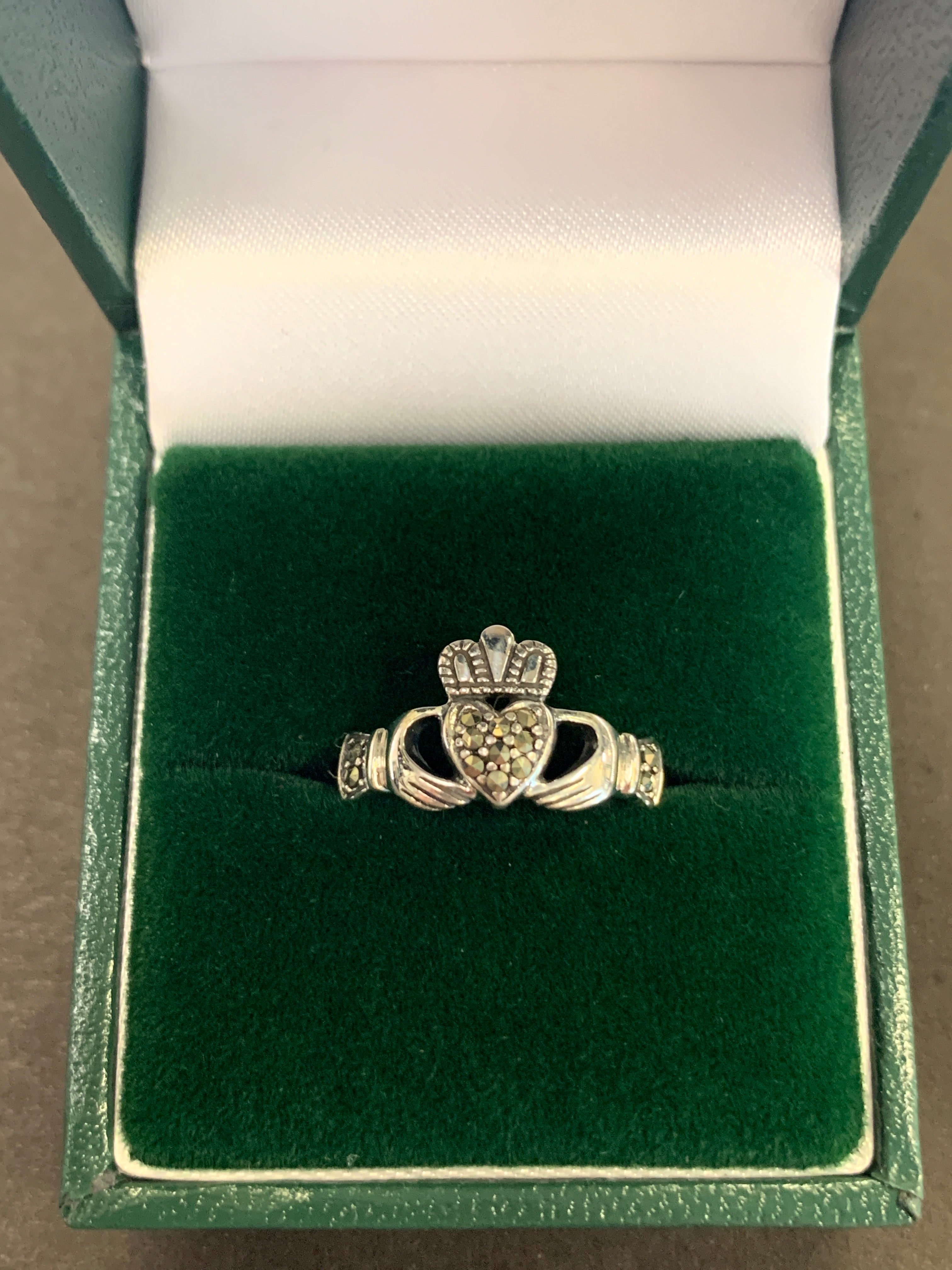 Sterling Silver Marcasite Claddagh Ring A3001