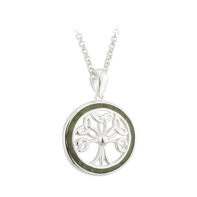 CONNEMARA MARBLE TREE OF LIFE ROUND PENDANT NECKLACE S45531