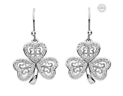 Platinum Plated White Shamrock Earrings PP193