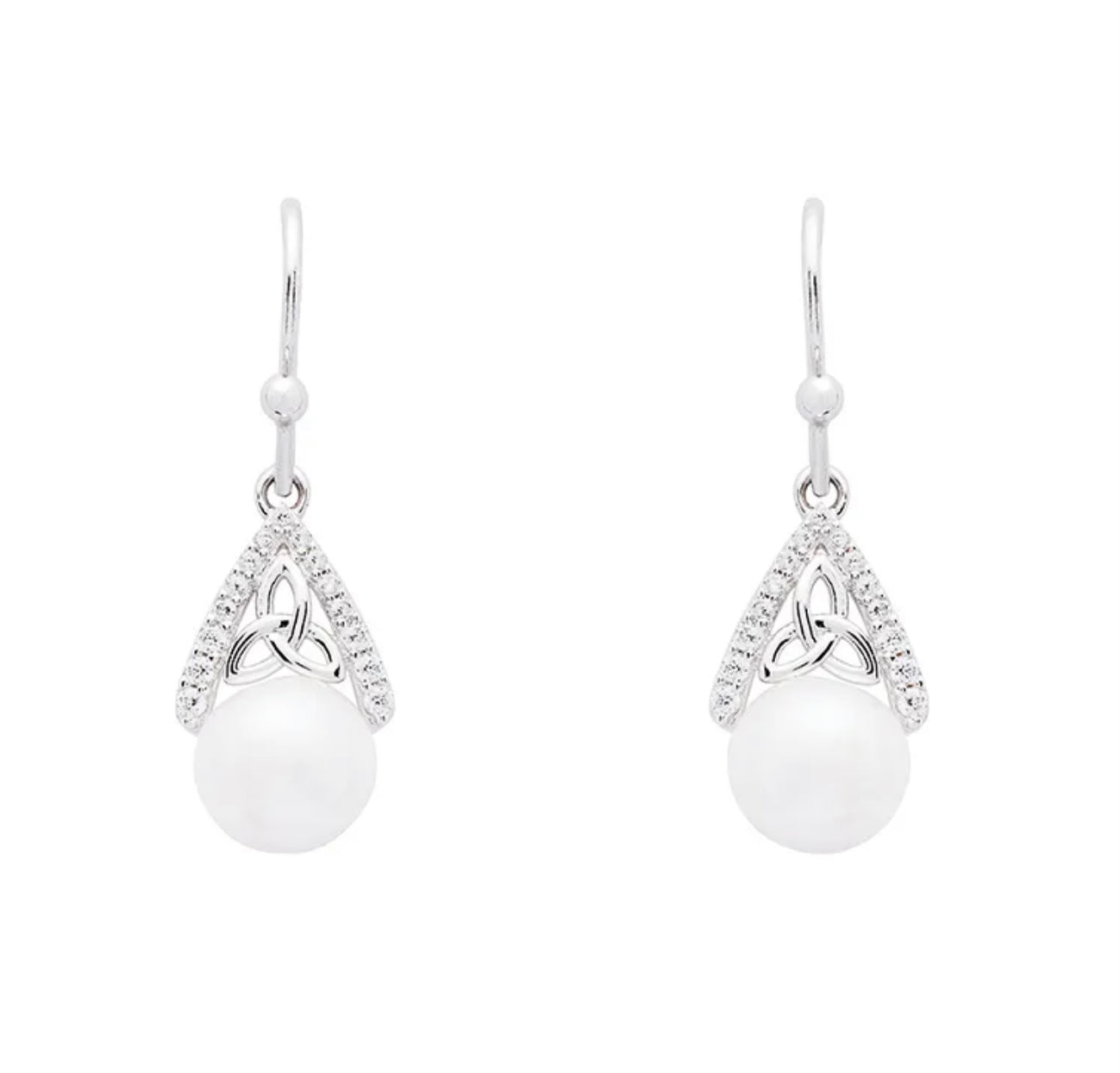 Intricate Trinity Knot Pearl Earrings SKU: SE2292