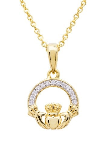14KT Gold Vermeil CZ Claddagh Necklace GV18 – Kathleen's of Donegal