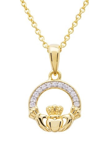 14KT Gold Vermeil CZ Claddagh Necklace GV18