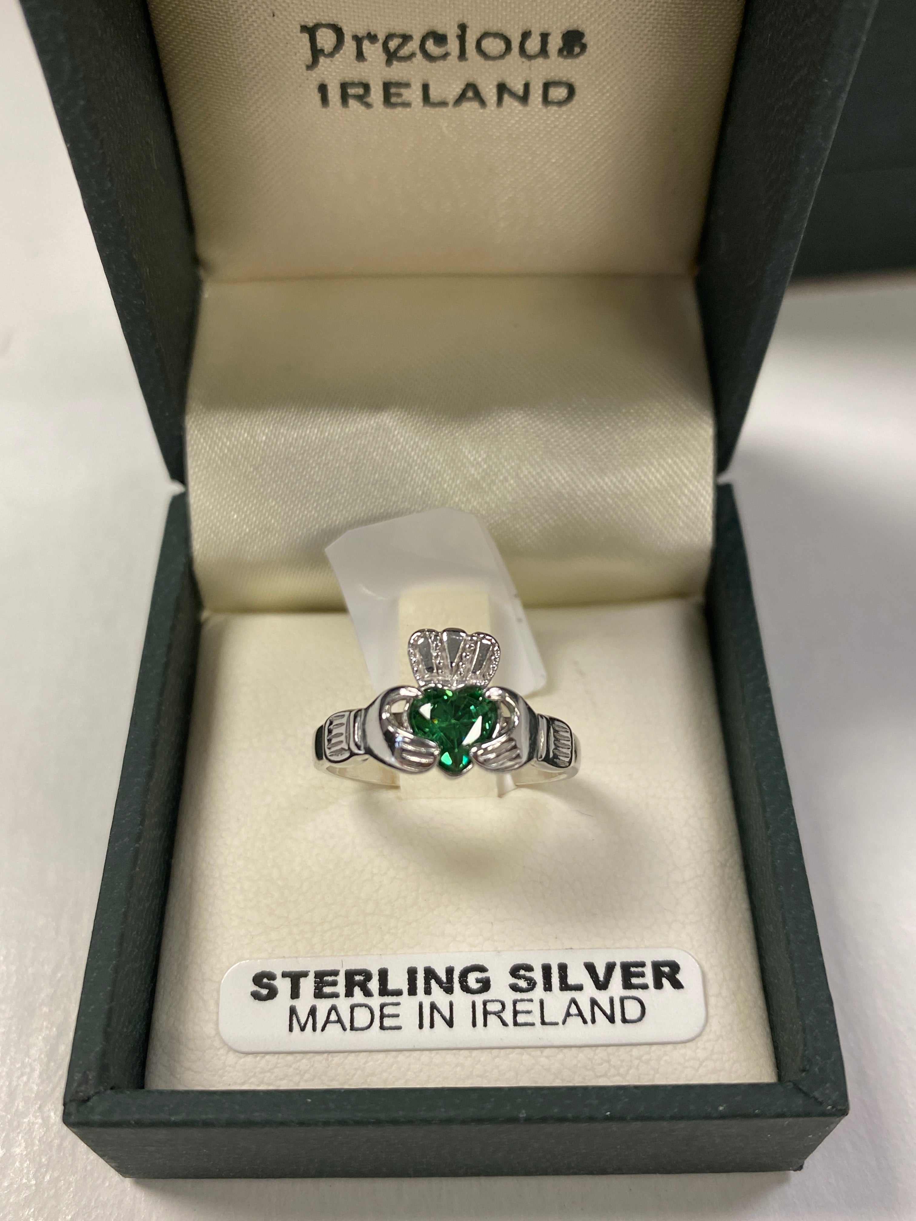 Sterling silver claddagh with cz emerald SR712