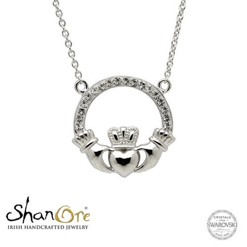 SS White Swarovski Crystal Claddagh Necklace SW46 Made By Shanore