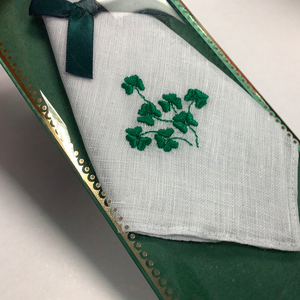 Irish linen hanky with shamrocks #LBL0011