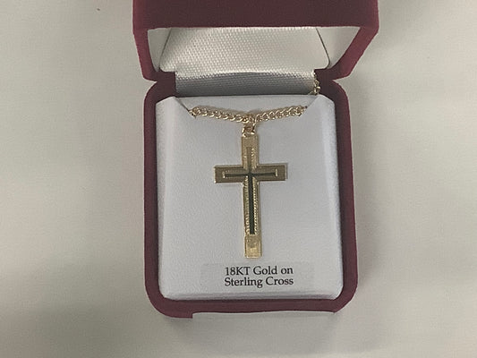 18k played sterling silver cross J9241