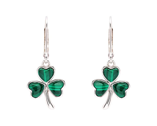 Sterling Silver Shamrock Drop with Malachite Earrings SE2328