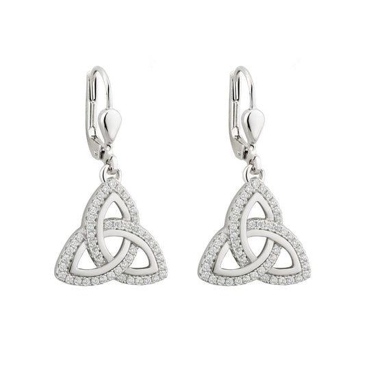 STERLING SILVER CZ TRINITY KNOT DROP EARRINGS S33699