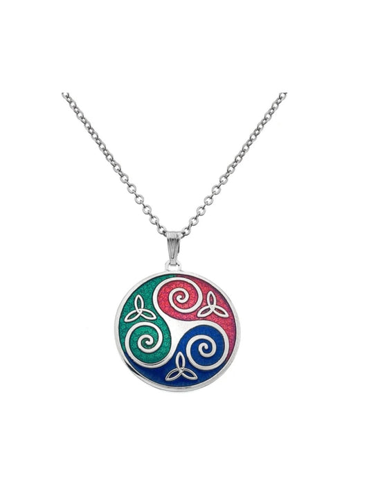 ENAMEL CELTIC TRISKELE WITH TRINITY KNOTS PENDANT NECKLACE AND EARRINGS SET