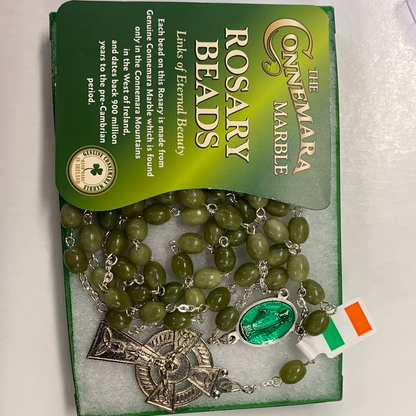 Real Connemara marble rosary beads with st. Patrick medal c200