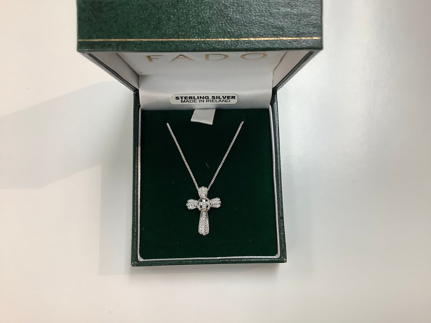 Claddagh Silver Cross Pave Set Two Tone C5005-S CZ