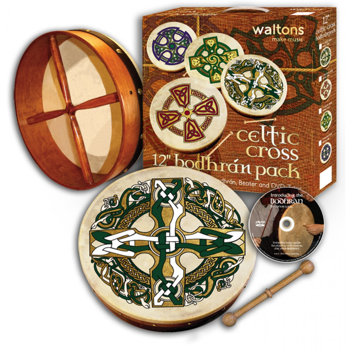 12" Waltons Celtic Cross Bodhran Pack