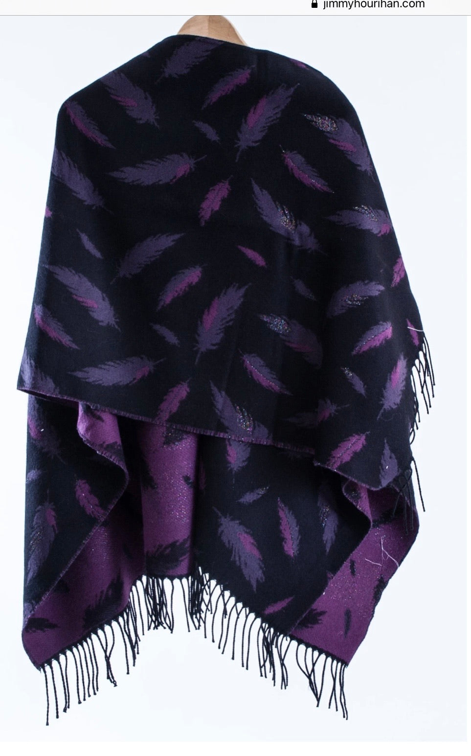 Jimmy Hourihan Fringed Shawl with Feather Motif #9224