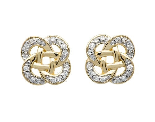 14K Gold Celtic Knot Diamond Set Stud Earrings 14E667
