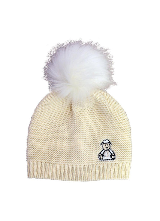 Patrick Francis cream sheep fur bobble kids hat