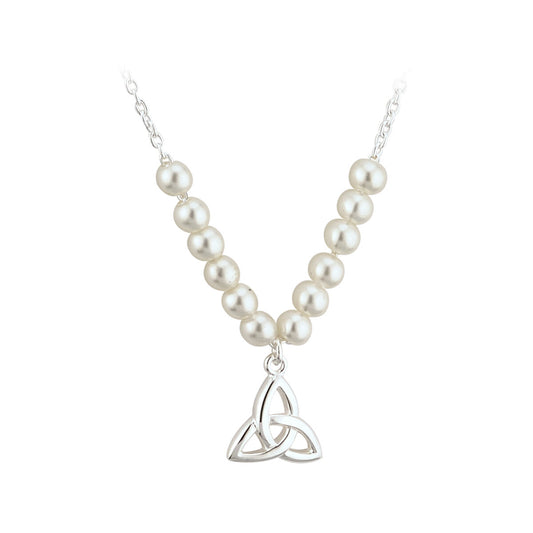 RHODIUM PLATED PEARL TRINITY KNOT COMMUNION NECKLET Code: S45073