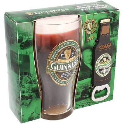 Guinness pint glass and bottle opener set