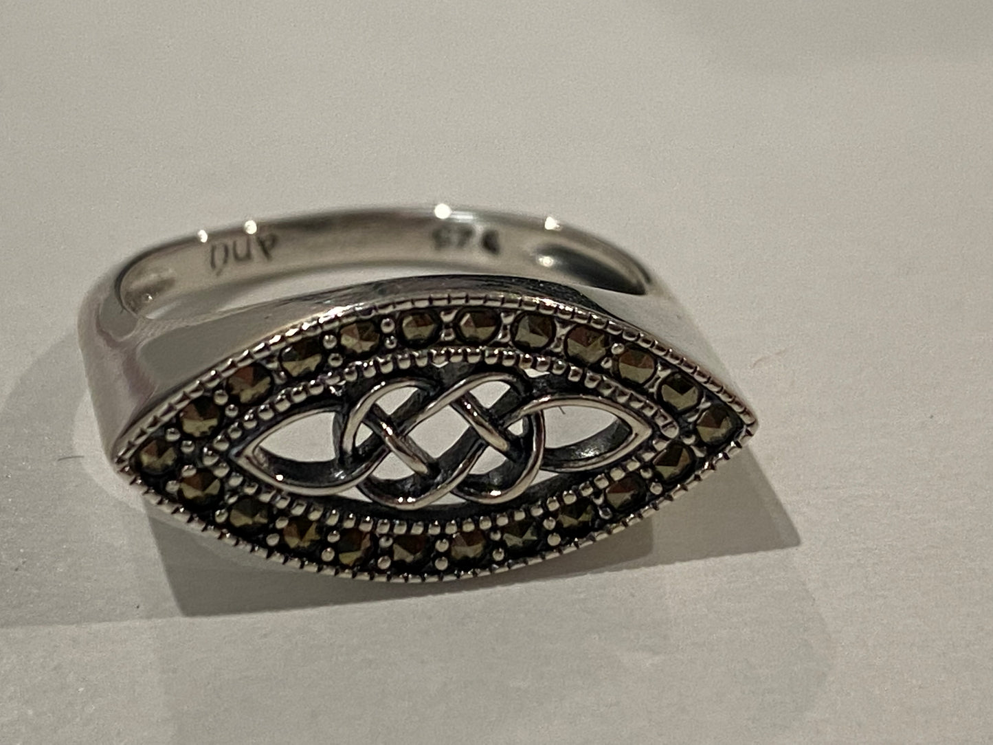 Sterling silver with marcasite oval Celtic ring