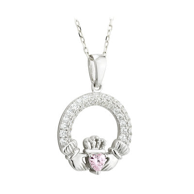 BIRTHSTONE ZIRCONE SILVER CLADDAGH PENDANT October