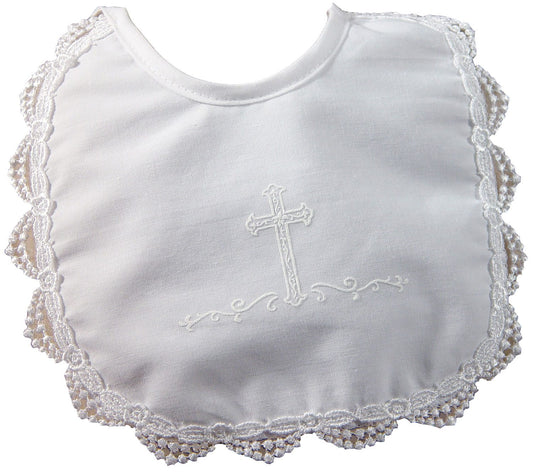 Girls Satin Bib with Screened Cross and Venise Edge 2msgxbc