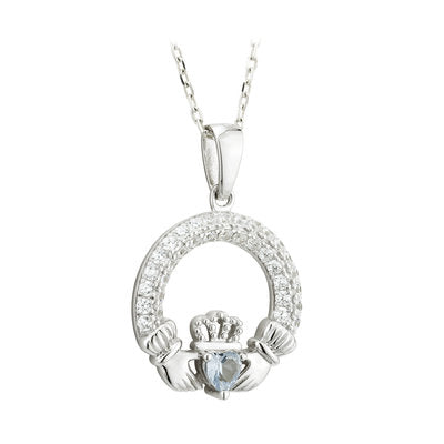 BIRTHSTONE ZIRCONE SILVER CLADDAGH PENDANT December