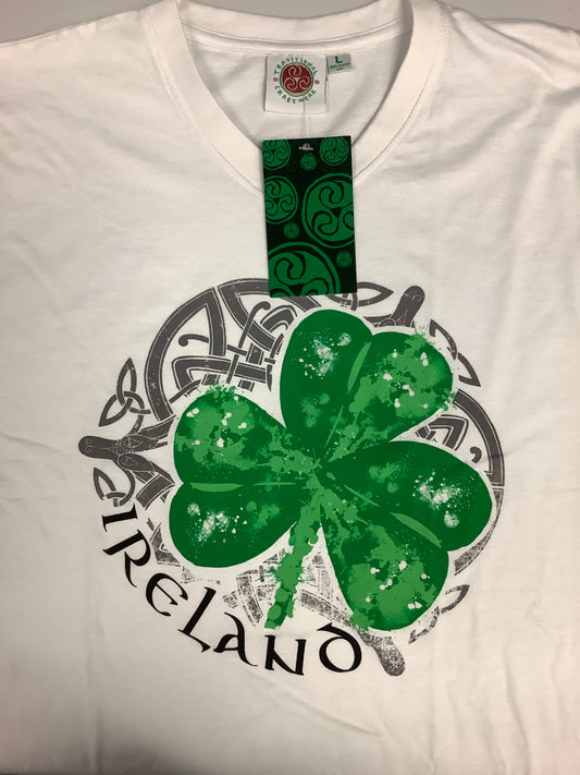 White Irish Green Shamrock V-Neck