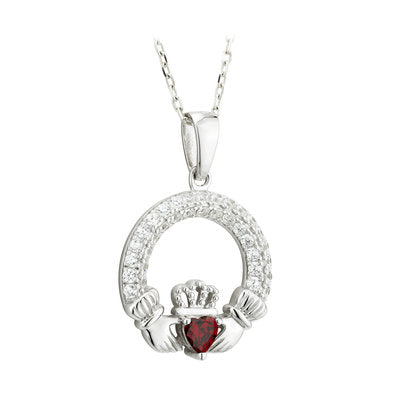 BIRTHSTONE ZIRCONE SILVER CLADDAGH PENDANT January