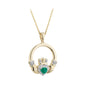 14K GOLD EMERALD & DIAMOND CLADDAGH NECKLACE S46531