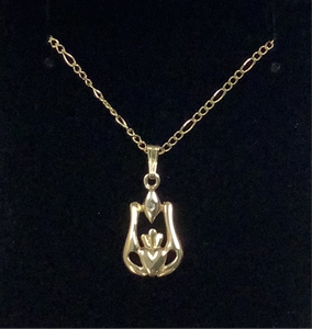 Gold Claddagh Pendant with Open Heart and Small Diamond