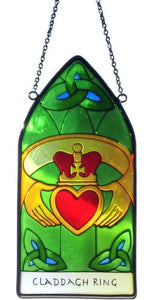 Stained glass panel claddagh ring