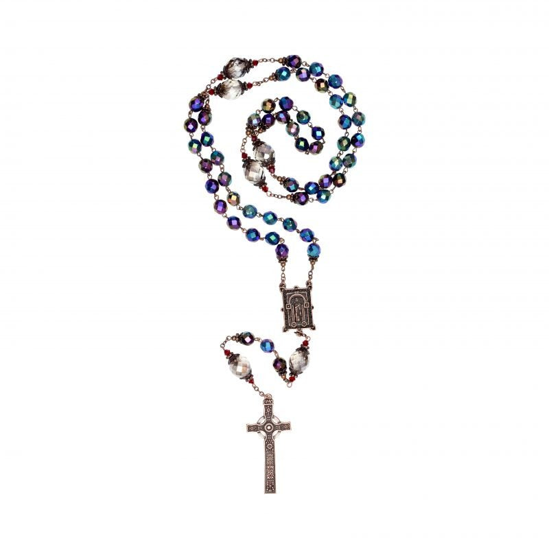 BOOK OF KELLS PURPLE AND COPPER FINISH ROSARY BEADS W71325