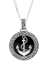 Sterling Silver Gents Onyx Anchor Pendant Sky Collection SP2302