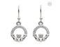 Platinum Plated White Hanging Claddagh Earrings