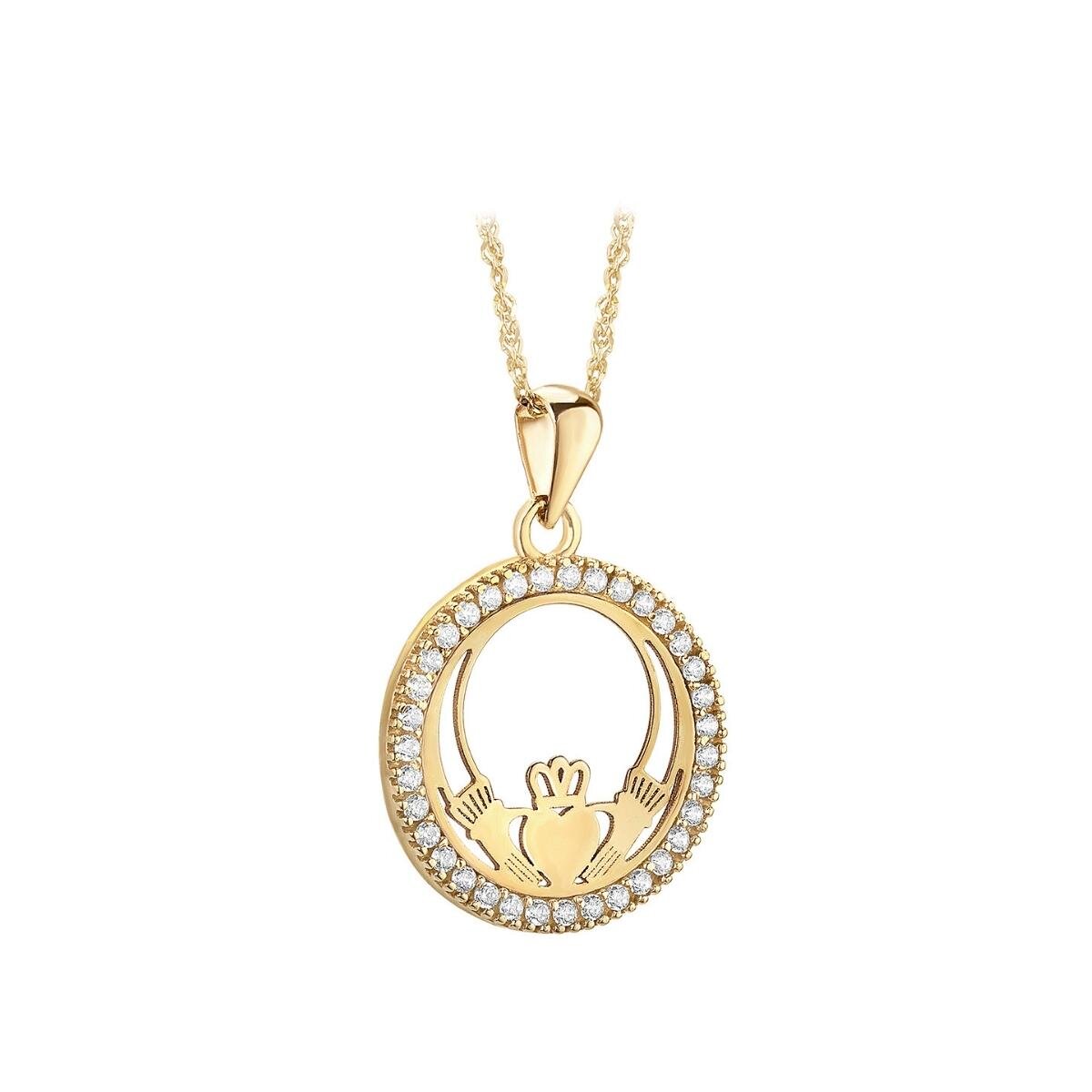 10K GOLD CZ ROUND CLADDAGH NECKLACE S46892