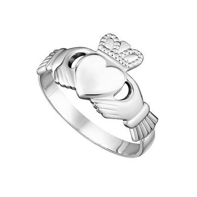 14K WHITE GOLD MAIDS CLADDAGH RING S2549