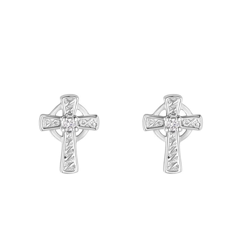 STERLING SILVER CRYSTAL CROSS STUD EARRINGS Green stone Code: S34208