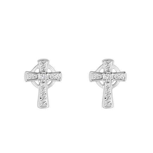 STERLING SILVER CRYSTAL CROSS STUD EARRINGS Green stone Code: S34208
