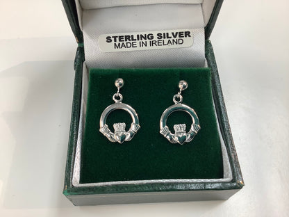 Silver Claddagh Drop Earrings D100 D101 D102