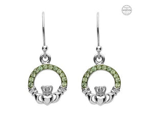 Platinum Plated Peridot Hanging Claddagh Earrings pp178