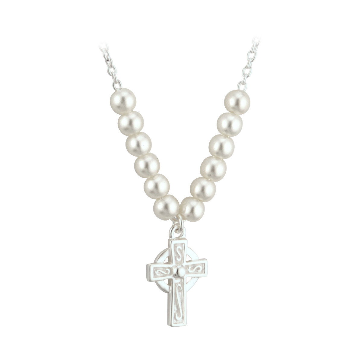 RHODIUM PLATED PEARL CROSS NECKLET Code: S45070