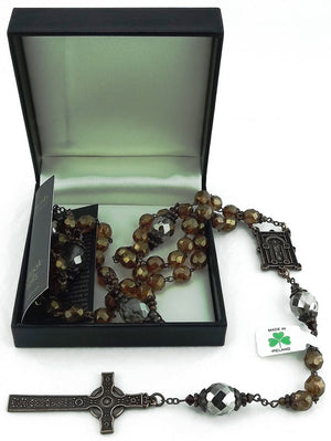 BOOK OF KELLS AMBER AND COPPER FINISH ROSARY BEADS W71323