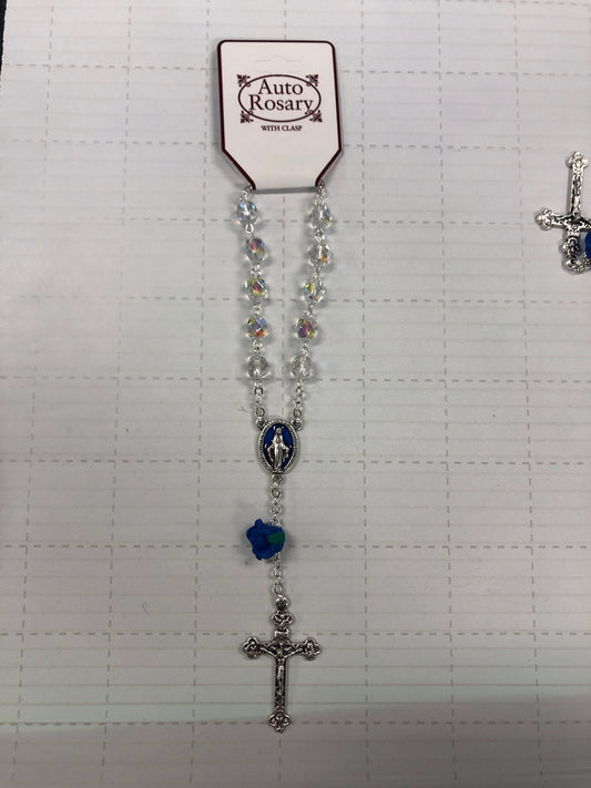 Auto rosary - blue Mary and rose
