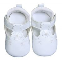 Baby Girls All White Faux Leather Mary Jane Crib Shoe with Perforation Accents