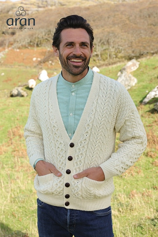 Aran woolen mills v-neck cardigan mans