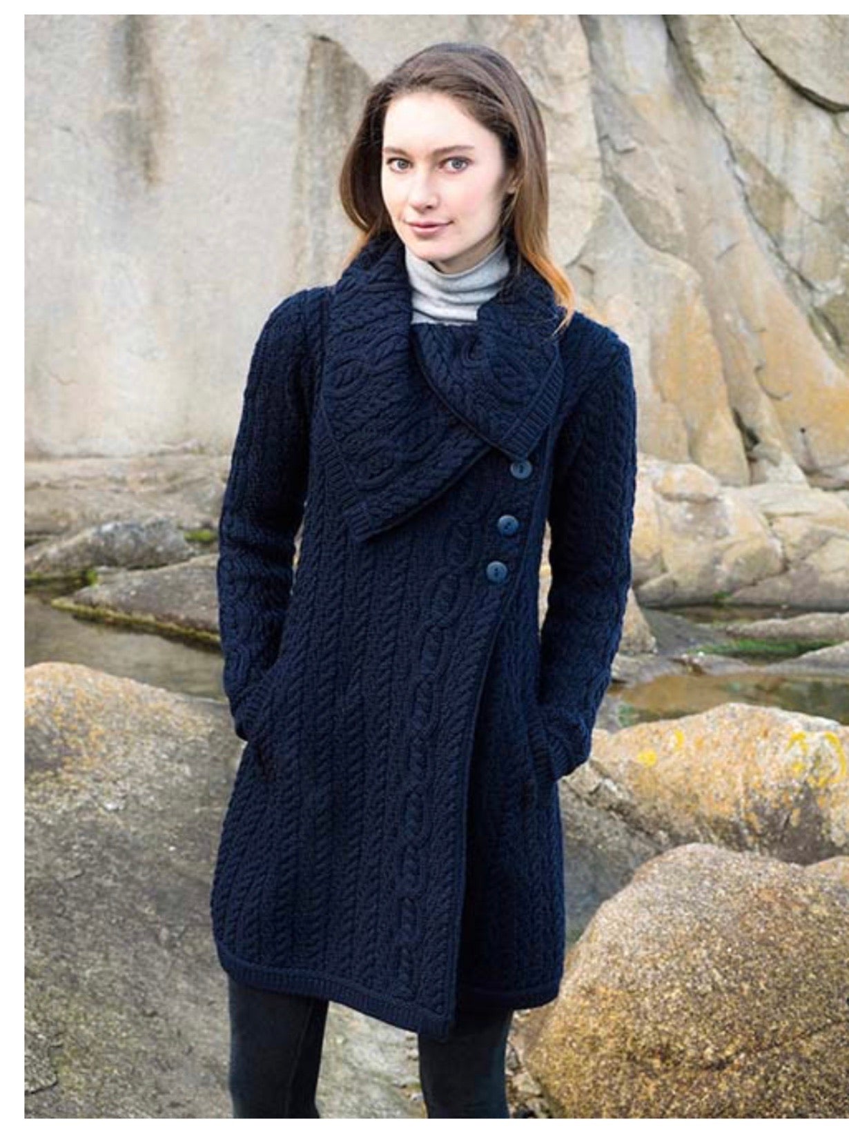 THE BURREN CHUNKY COLLAR COAT X4416 navy